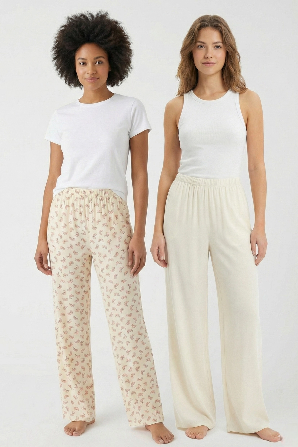 Kruvasan Baskılı Viskon Dokuma 2’li Rahat Kesim Pijama Altı Seti