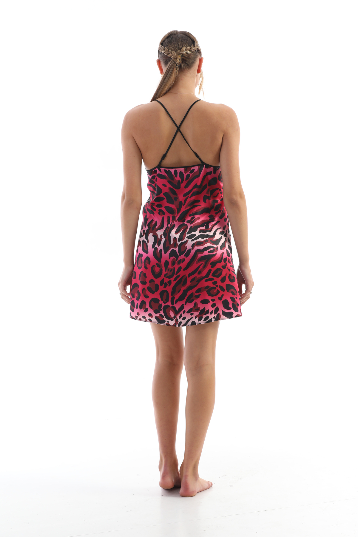 Kadın Leopar Desenli Saten Gecelik Dantelli Şık Ve Feminen Dokuma Uyku Elbisesi