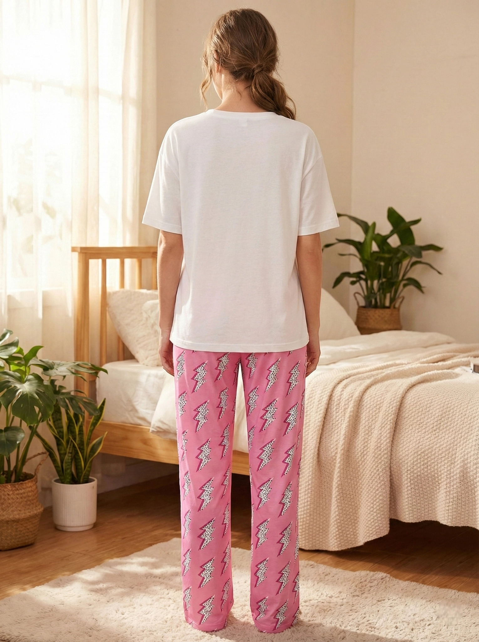 Yumuşak Penye Şimşek Desenli Uzun Pijama Takımı – Konforlu Model