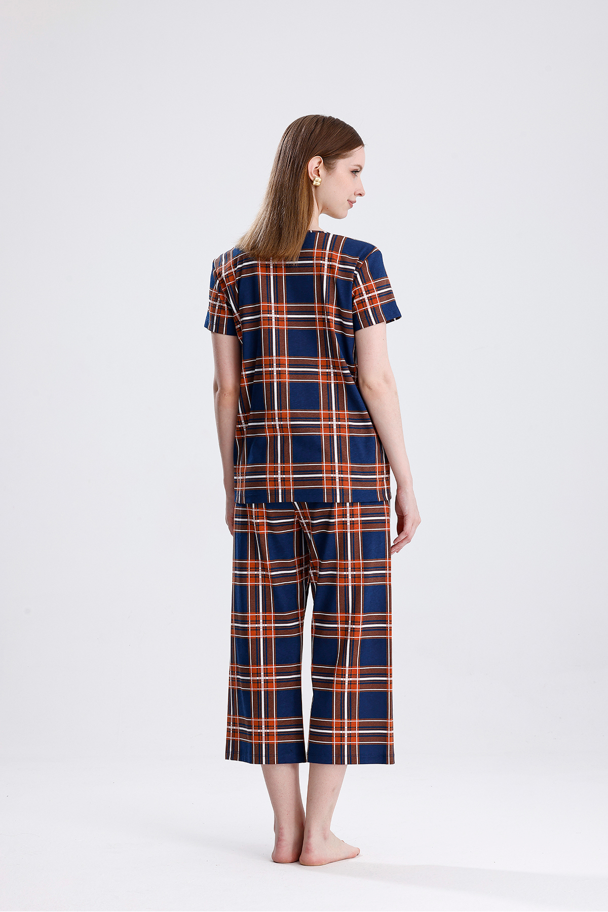 Kadın Kısa Kollu Örme Süprem Desenli Pijama Takımı Yumuşak, Nefes Alabilir Ev Giyim Seti