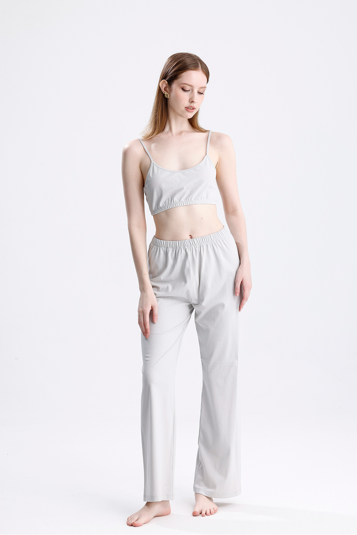 Kadın Gri 3’lü Ev Giyim Takımı Büstiyer, Pantolon ve Bağlamalı Üst