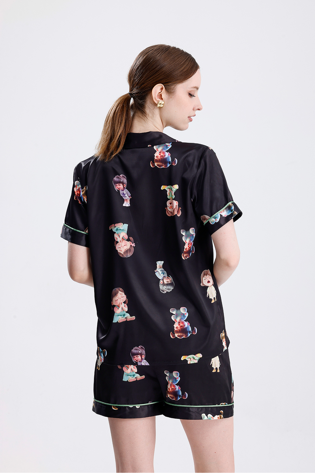 Kadın Kısa Kollu Şortlu Pijama Takımı Kız Bebek Desenli Yazlık Rahat Takım