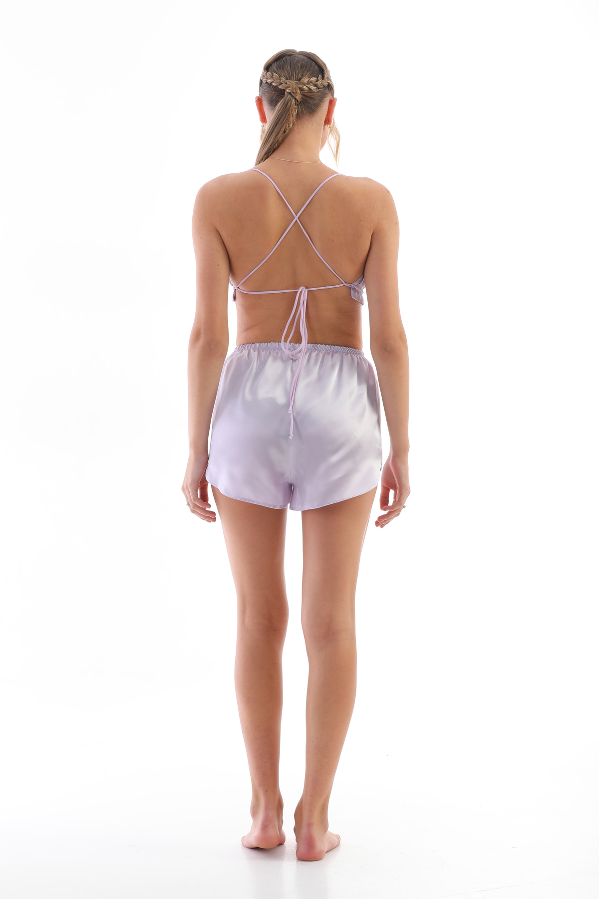 Lila Saten Omuz Bağlamalı Kadın Askılı Pijama Takımı