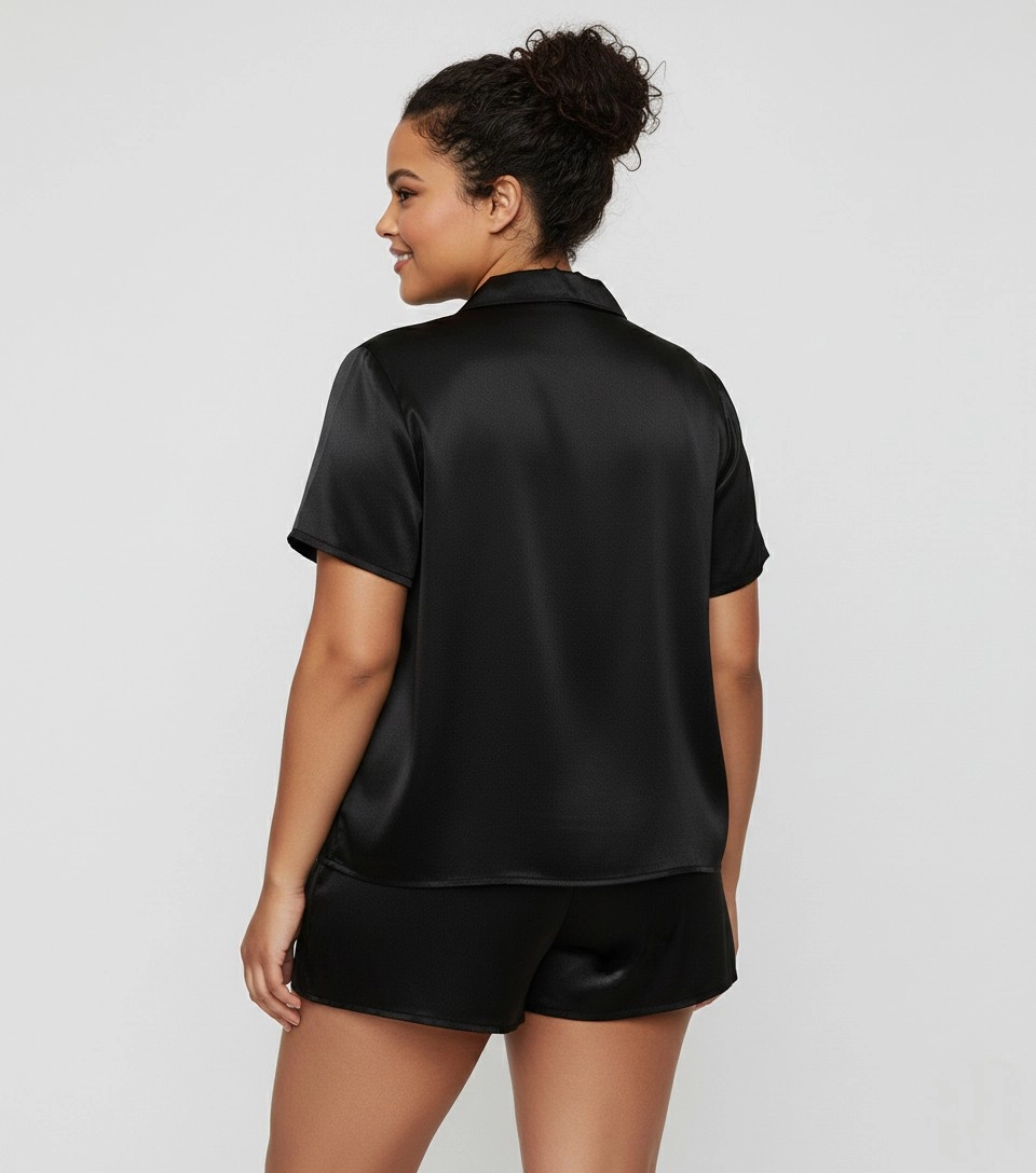 Night Glow Siyah Saten Pijama Takımı