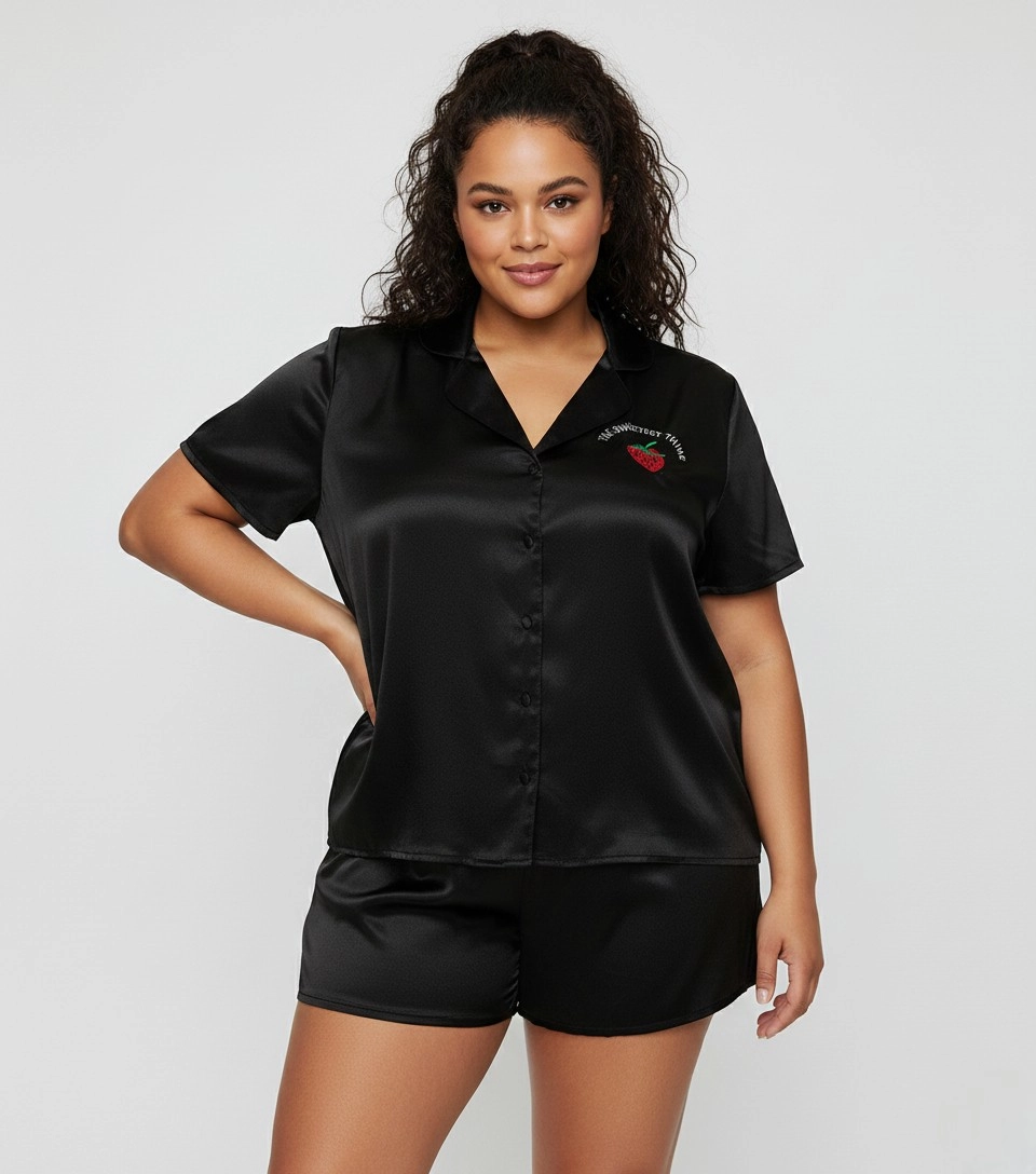 Night Glow Siyah Saten Pijama Takımı