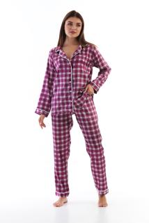 Kadın Ekoseli Saten Pijama Takımı