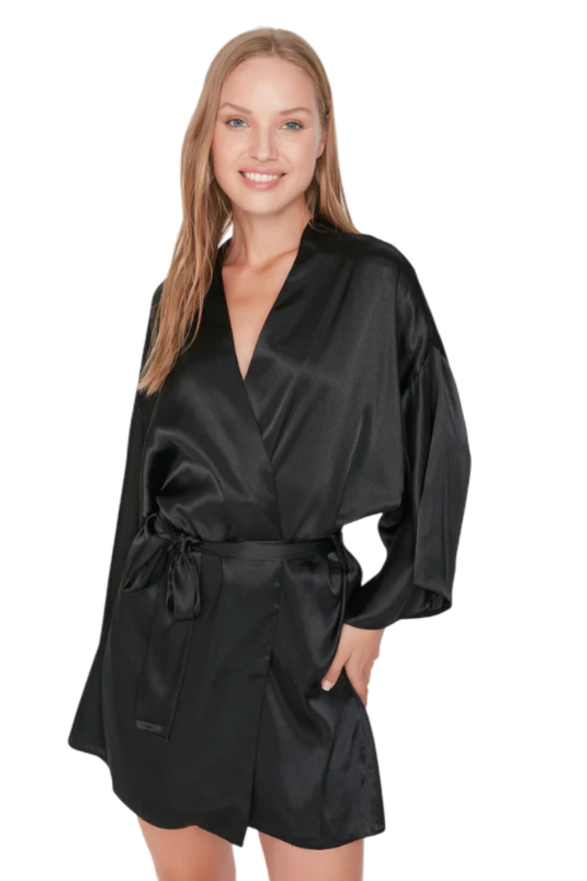 Kadın Saten Dokuma Sabahlık – Kuşak Bağlamalı ve Şık Kesim